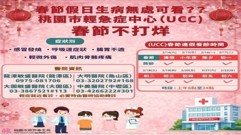 春節連假身體不適？桃園UCC提供便捷醫療服務