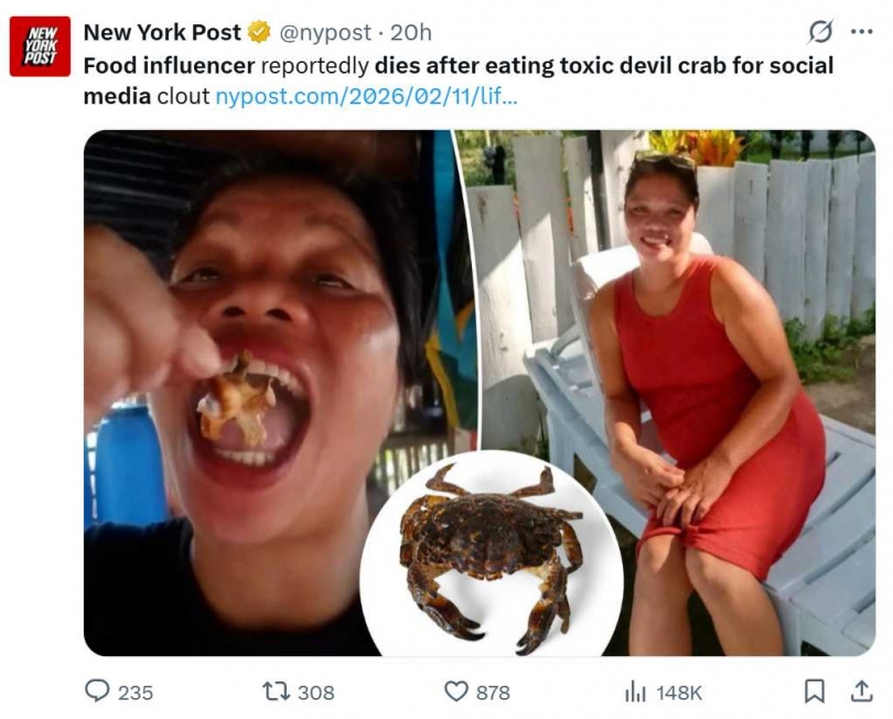 艾瑪阿米特與友人於巴拉望公主港附近紅樹林區採集貝類與螃蟹。（圖／翻攝自X，@nypost）