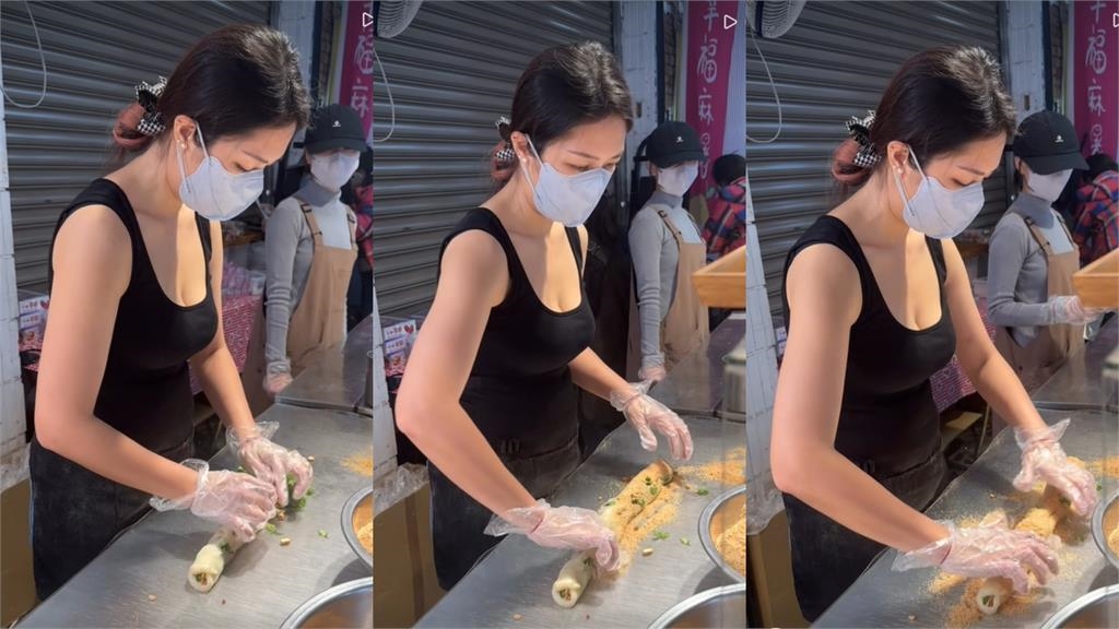 蘆洲麻糬攤闆娘「扣子沒扣」麻糬險掉地!「炸出海溝黑線」網嗨翻:不知要看哪