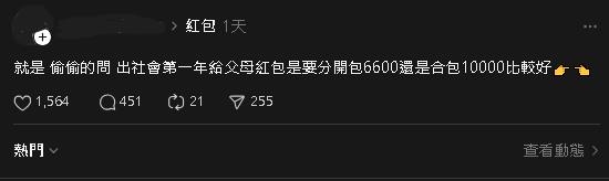 出社會1年紅包「要給爸媽多少」合理？網揭「體面行情價」：才會有空間