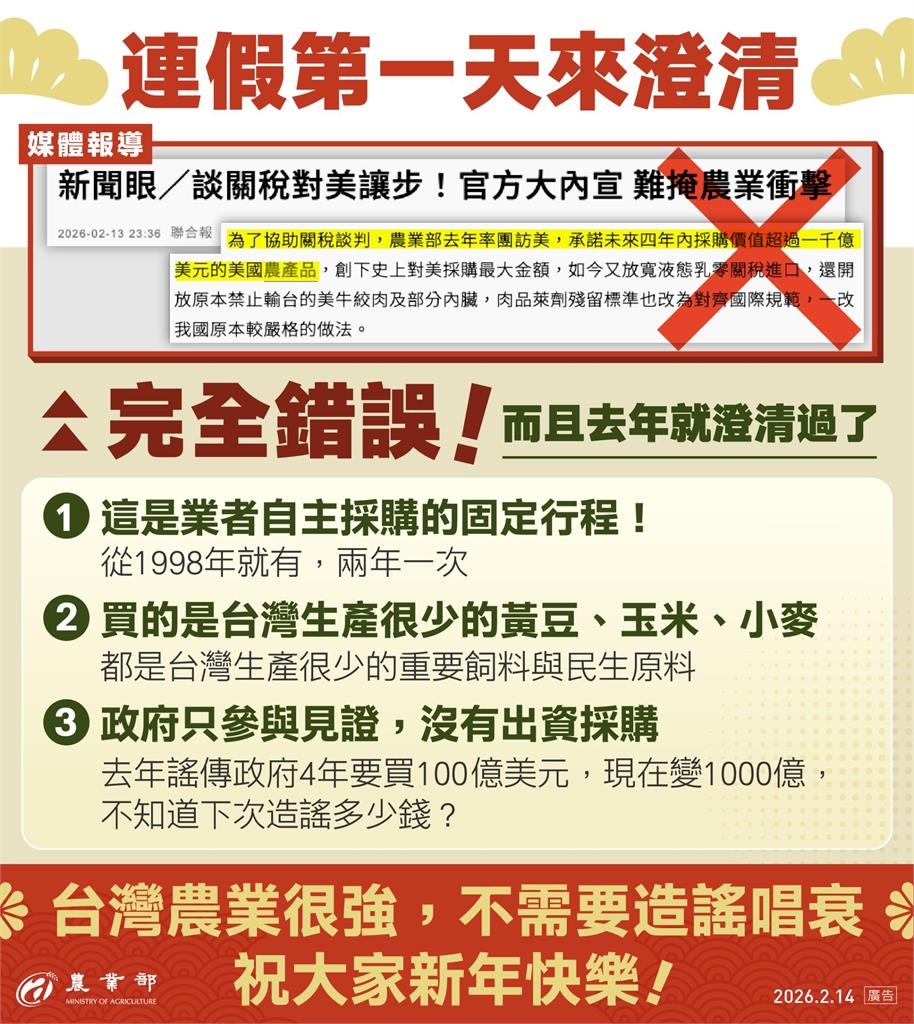 快新聞／免關稅是「4年買千億美農產」換來的？農業部火速澄清：政府未出資