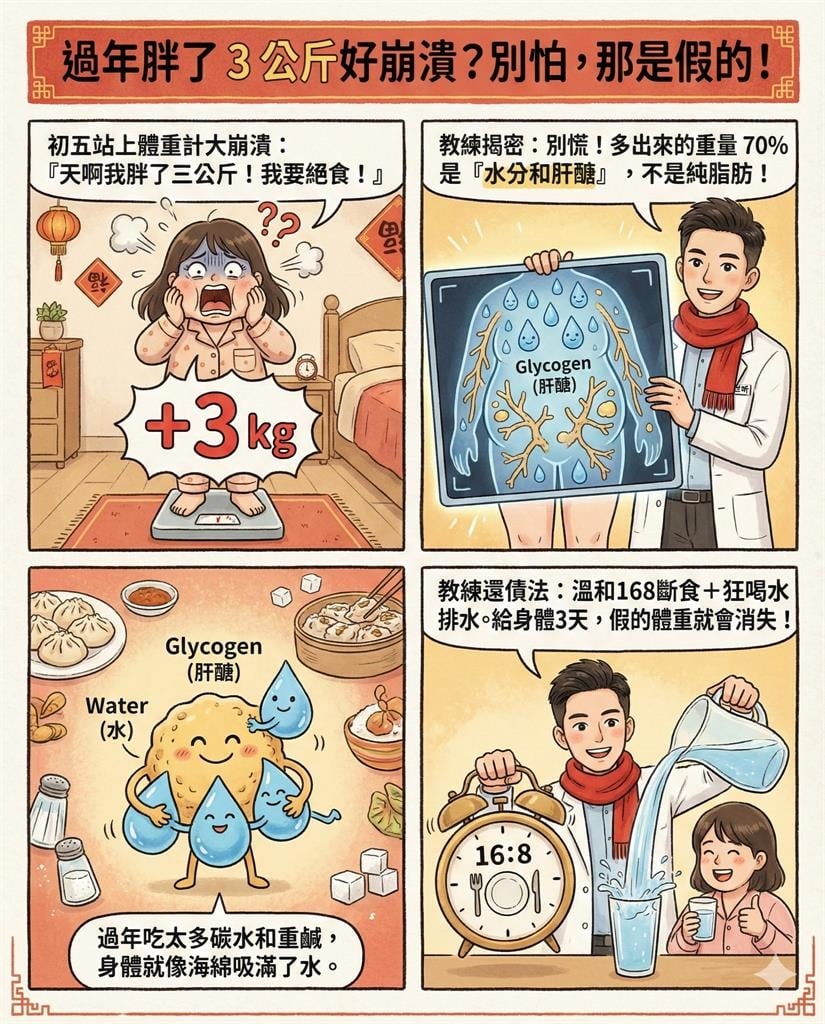 過年「狂吃變胖」先別急著崩潰！營養師親揭「假性脂肪」2招讓你迅速瘦回來