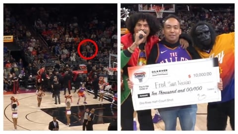 NBA(影)／命中超大號Logo Shot！太陽球迷「抱走數十萬獎金」嗨翻全場