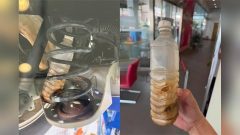 恐怖！過年保養愛車竟發現被放「這東西」　避震器遭嚴重鏽蝕