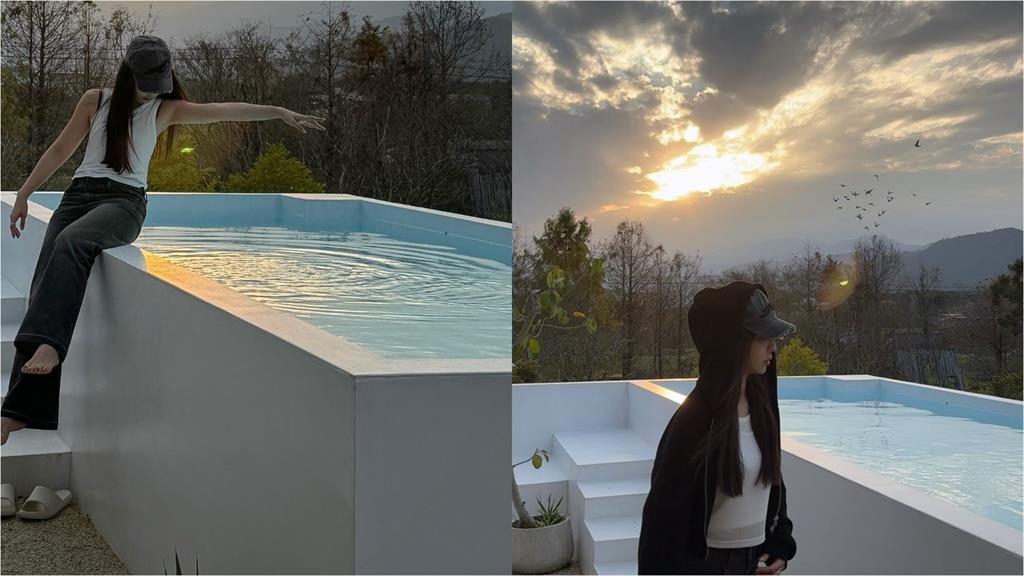 周曉涵泳池大解放「開深V穿搭」太辣!黑Bra「深溝炸出雪球」吸萬人狂讚