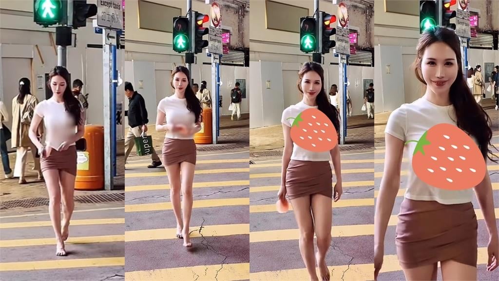 台辣模香港街頭「脫小丁、胸貼」無罩亂晃！上身兩片黑「狂抖7秒片」港網全看傻