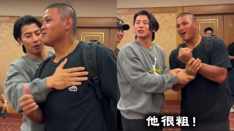 經典賽(影)/台灣隊氣氛超好!「怪力男」李灝宇報到 陳傑憲狂拍胸肌猛讚「很粗」