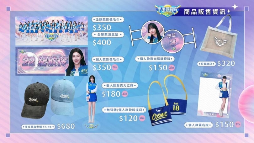 《宇宙啦啦隊》推出眾多周邊商品造成搶購熱潮,但仔細一看卻只有27位女孩的商品。(圖/緯來提供)