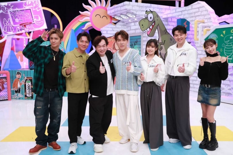 羅志祥（左起）、陳隨意、康康、許志豪、杜忻恬、李子森、林襄。（圖／中天電視提供）