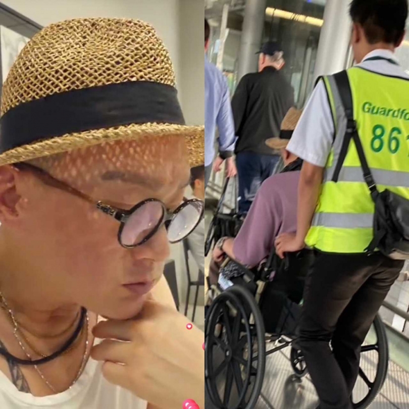 本刊讀者巧遇何篤霖坐輪椅下飛機。（圖／讀者提供、翻攝自何篤霖臉書）