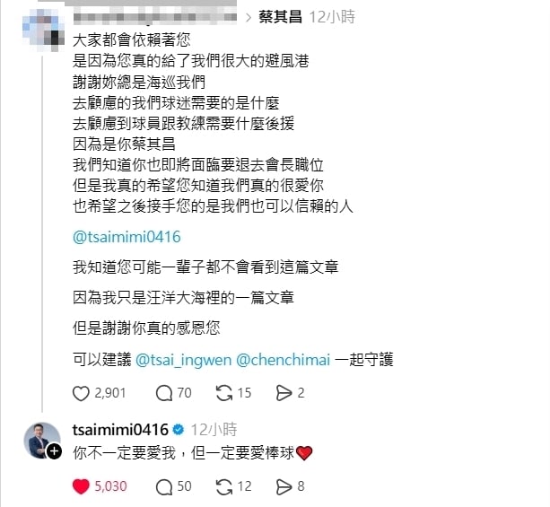 球迷憂「洪孟楷接棒中職會長」！網推「蔡英文、陳其邁」參戰　蔡其昌回應了