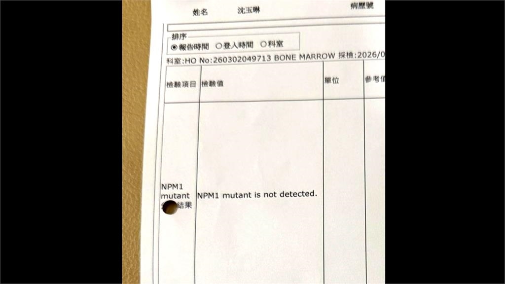 好消息！沈玉琳抗血癌成功　曬報告書喊：正式出院