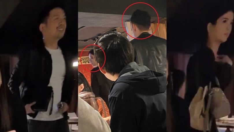 用餐結束後77老大與網紅女友「Vivibabier」一同離開。（圖／讀者提供）