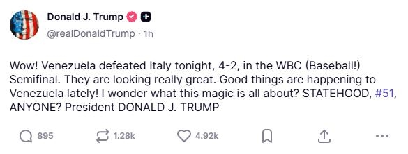 經典賽／WBC決賽將上演「美委大戰」！川普未演先開嗆：要不要成為第51州？