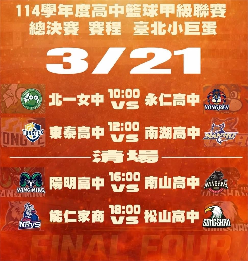 HBL(影)／高中聯賽四強21日起決戰小巨蛋　能仁、松山爭搶冠軍賽門票
