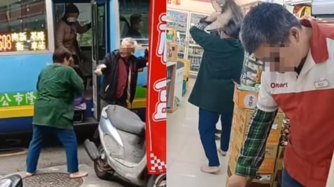 阿公嗆一句「你X小」引爆衝突！阿嬤拿傘狂毆追進超商…店員「超淡定反應」引熱議