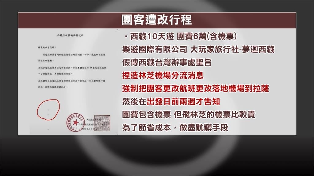 西藏團出發前兩週遭更改航班　控旅行社為省成本造假公文