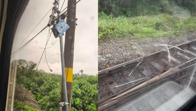山佳站電車線掉落。（圖／翻攝自Threads／wupunpun_1216）