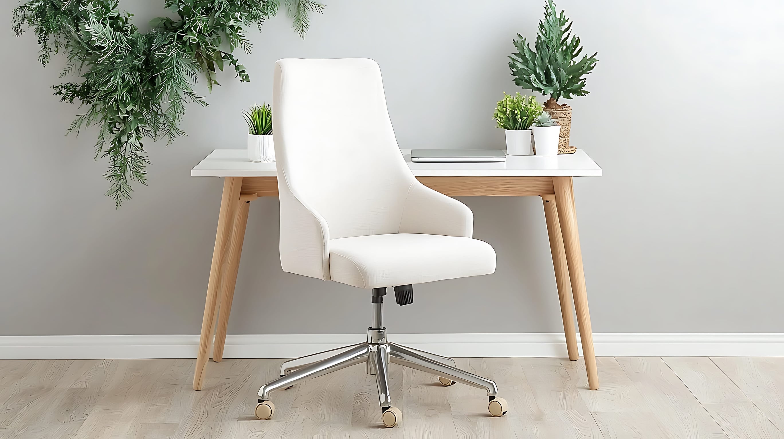 現在有許多專為女性設計、採用奶油白或燕麥色皮革的辦公椅，線條圓潤又有支撐力。圖/123RF圖庫