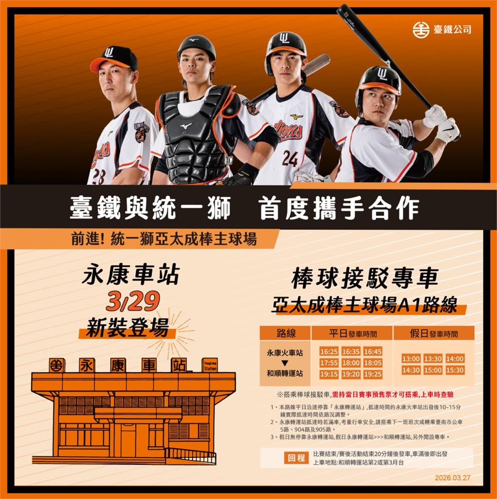 中職/迎接統一獅新主場開幕戰!台鐵永康站變身為「職棒主題車站」打造朝聖之路