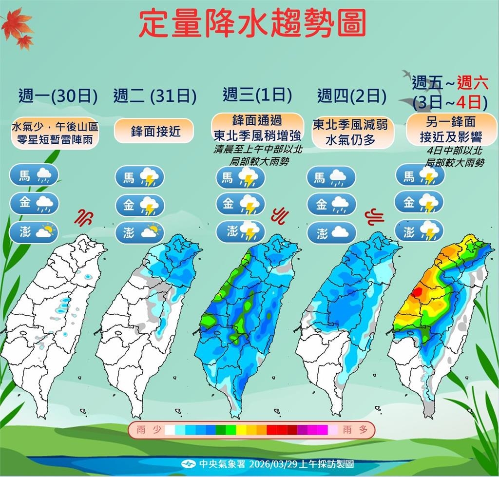 快新聞/未來一週天氣不穩!兩波鋒面接力影響台灣 清明連假恐面臨雨勢