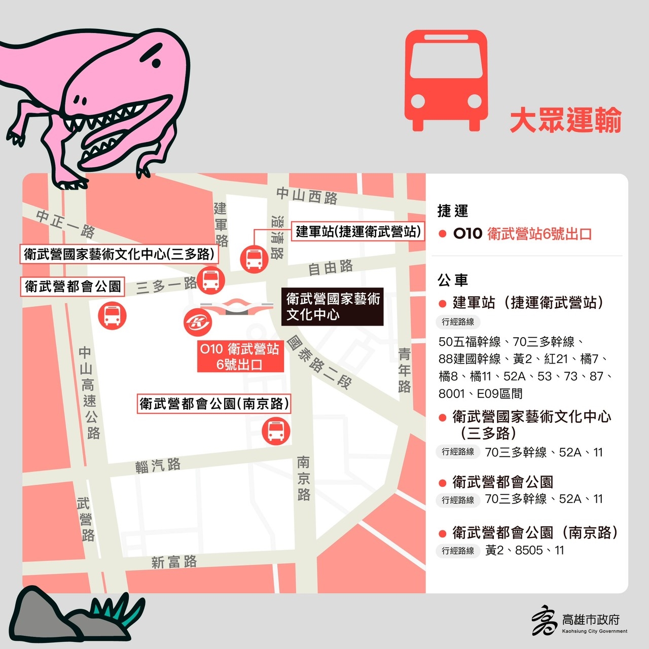 恐龍酷樂園兒童節連假降臨衛武營 鼓勵搭乘大眾運輸工具