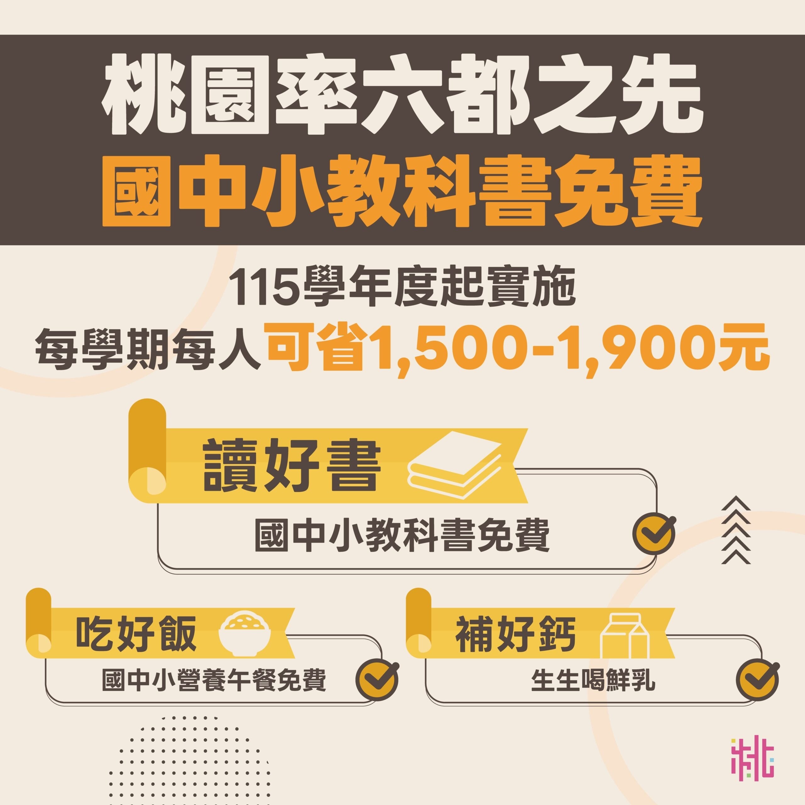 19.6萬學生受惠！桃園國中小學生教科書免費115學年度上路