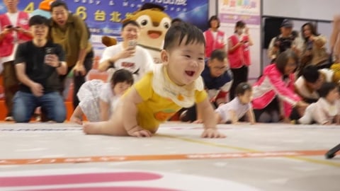 寶寶爬行賽萌翻！家長使出渾身解數　現場笑聲不斷
