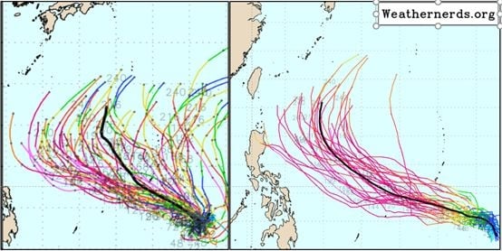 圖／「熱帶低壓」將發展為颱風「辛樂克」，預測未來路徑呈現大迴轉。（翻攝 氣象應用推廣基金會）