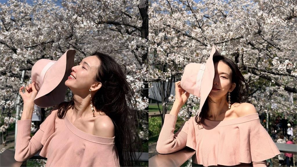 林志玲辣穿一字領賞櫻！「90度直角肩」全被看…51歲凍齡神顏網暴動