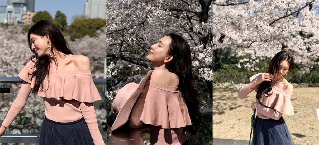 林志玲辣穿一字領賞櫻！「90度直角肩」全被看…51歲凍齡神顏網暴動