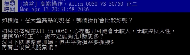 台股站高點該「歐印0050」還是搭正二? 網見1關鍵笑了:20年後是甜甜價