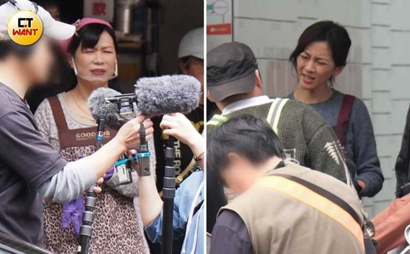 陳意涵空檔時突然露出苦瓜臉，女演員也神同步，兩人五官都極為靈活。（圖／本刊攝影組）