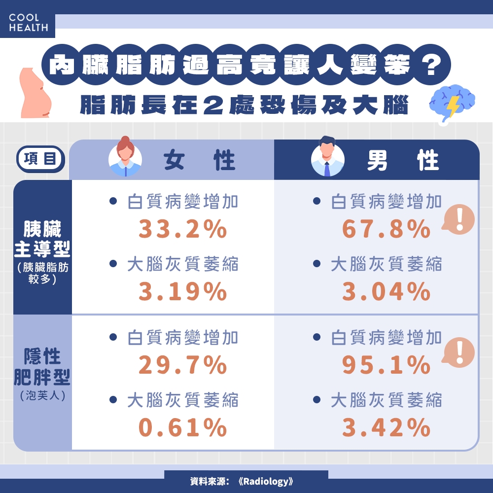 內臟脂肪高竟「讓人變笨」？&nbsp; 研究示警：2類人最危險