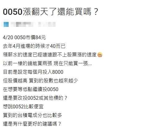 台股再創高!他見0050漲太快嘆「還能買嗎?」網傻眼喊「這1事」才是獲利重點