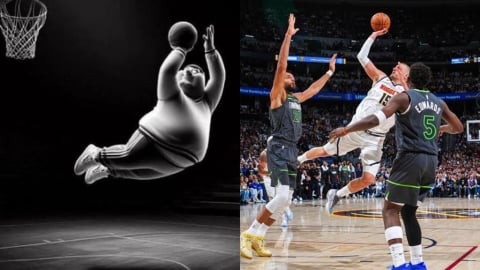 NBA(影)／1張照片30萬人點讚！約基奇季後賽「歪斜神技進球」像極了動畫主角