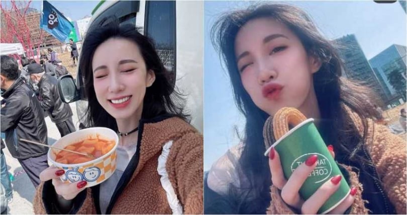 瑤瑤經過韓國抗議活動現場，拿免費食物拍照上傳挨轟。（圖／翻攝自瑤瑤IG）