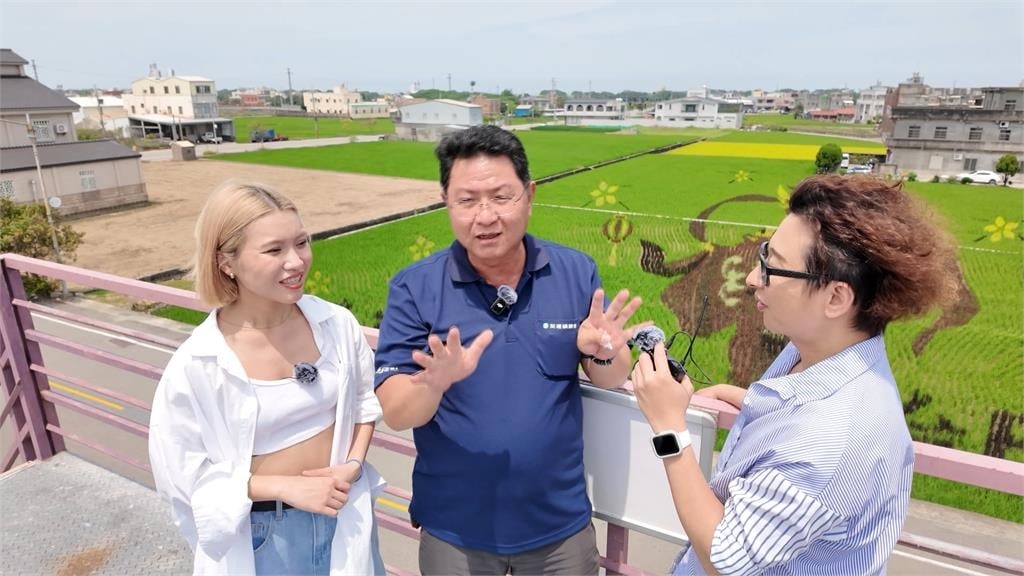 媽祖駕稻！苗栗稻田巨幅媽祖彩繪　吸引　「粉紅超跑」登高欣賞