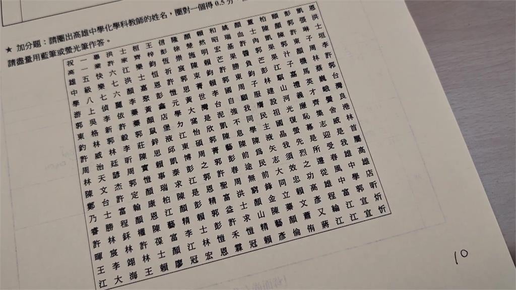 雄中考卷變「大家來找碴」　超有趣加分題祝畢業快樂