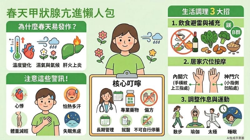 心悸、失眠變嚴重？春天恐影響甲狀腺亢進　醫解析原因與日常調理