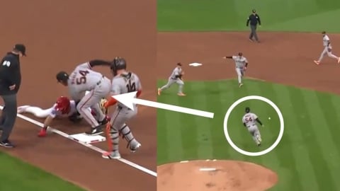 MLB(影)／不是每天有！巨人內野「超彈性」收縮後馬上開演「5-3-1雙殺守備」