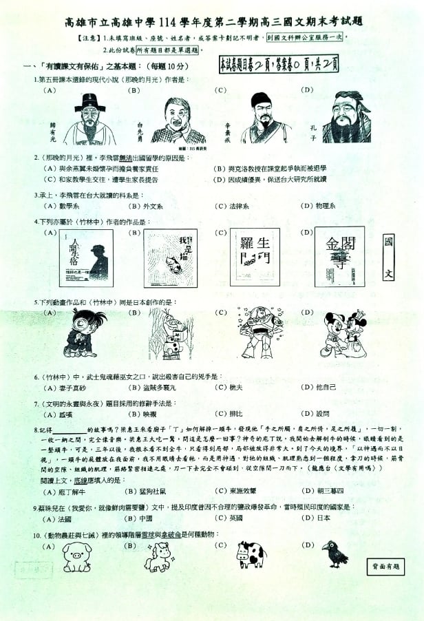 雄中畢業考埋超狂彩蛋…學生寫「這1題」狂笑！網驚：這種台北出不來