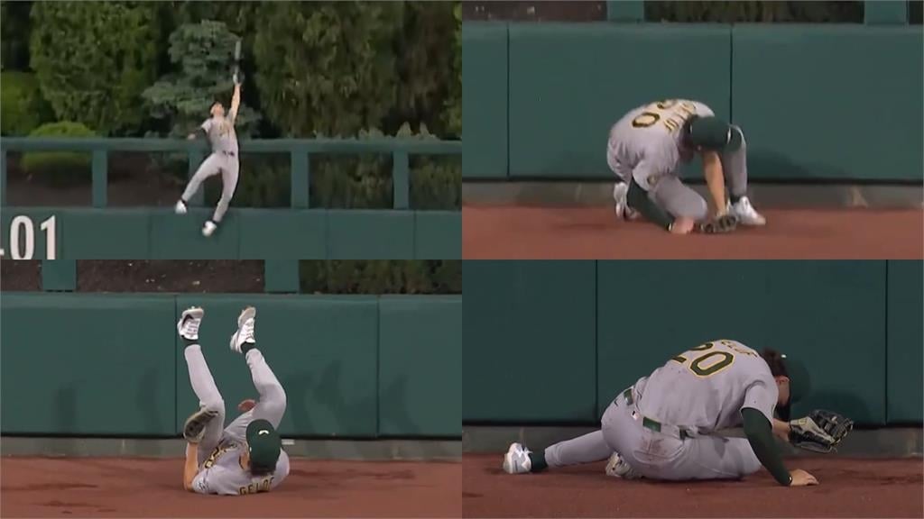 MLB(影)／全場幾乎都被騙！運動家外野「偽搶劫」戲耍費城人重砲哈波單場雙響