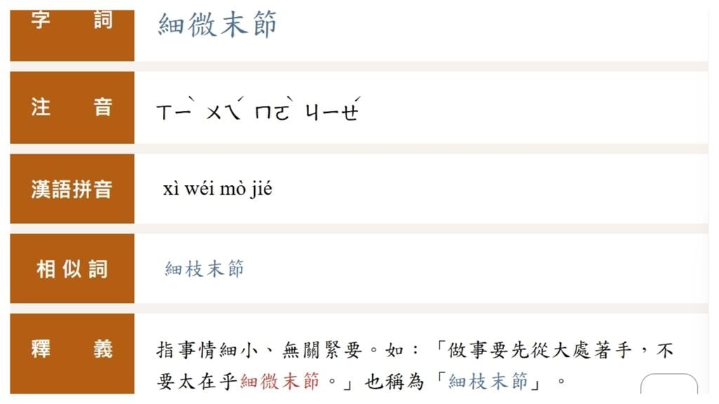 「枝微末節」竟不存在！網翻39年前辭典：早已查無資料