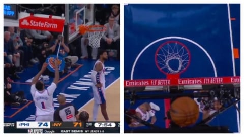 NBA(影)／球卡住了啦！尼克七六人球員「輪流拿拖把戳球」轉播台全笑翻
