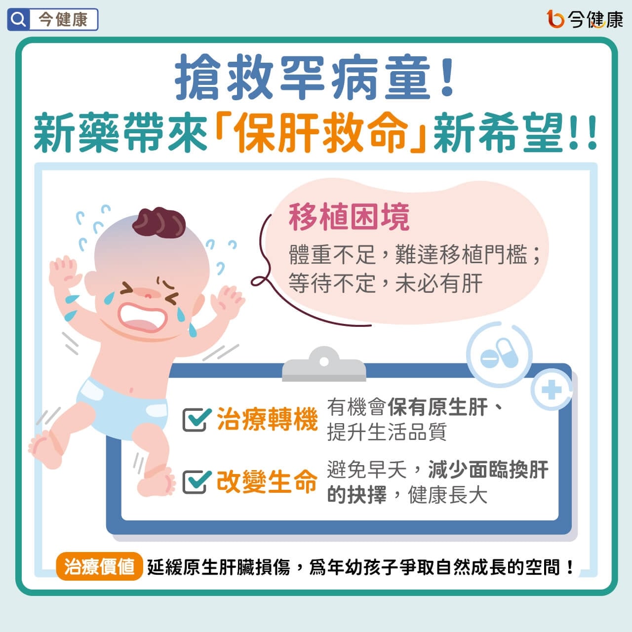 膽汁滯留！罕病兒癢到「睡不好」、「吃不好」、「長不大」 五個月大體型宛如新生兒 病團呼籲：正視病童困境 接軌國際趨勢 『保留原生肝』讓藥物替代手術