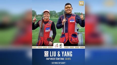 射擊(影)／台灣之光！楊昆弼、劉宛渝世界盃不定向飛靶混雙摘金！射36分破世界紀錄