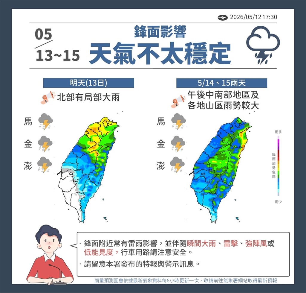 快新聞／鋒面影響「桃園以北大雨特報」！山區午後留意大雨