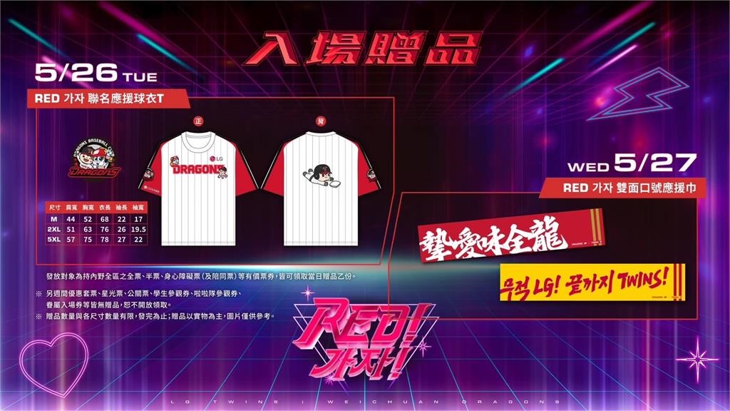 中職／味全龍 × LG雙子跨國夢幻連動！主題日「Red 가자!」贈聯名球衣毛巾