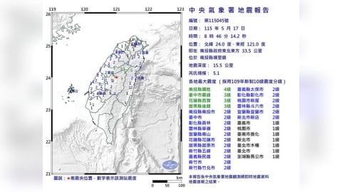 地牛翻身!南投埔里08:46規模5.1地震 最大震度4級「16縣市有感」